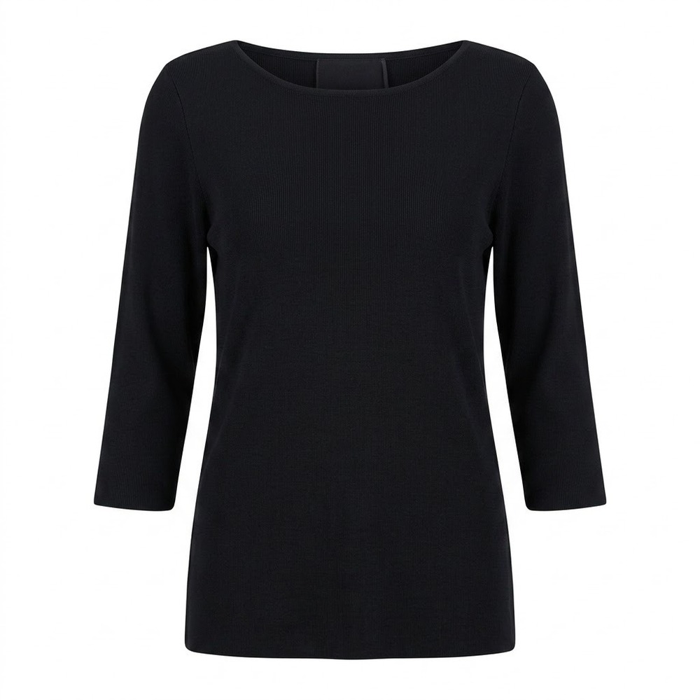 Misook Black Knit Tunic Top 3/4 Sleeve Scoop Neck Side Slits Size Large L